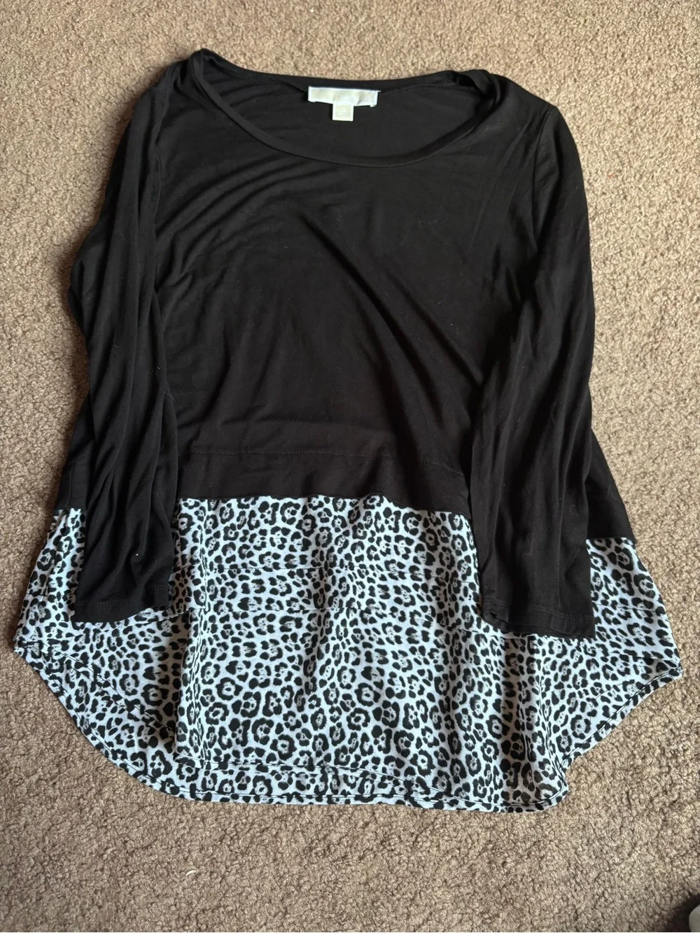 Michael Kors Black Top with Leopard-Print Hem